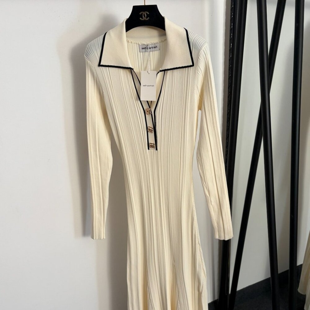 Self-Portrait New Knitted Long-Sleeve Dress